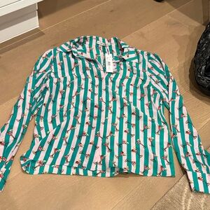 Alice + Olivia Green and Pink Striped Shirt